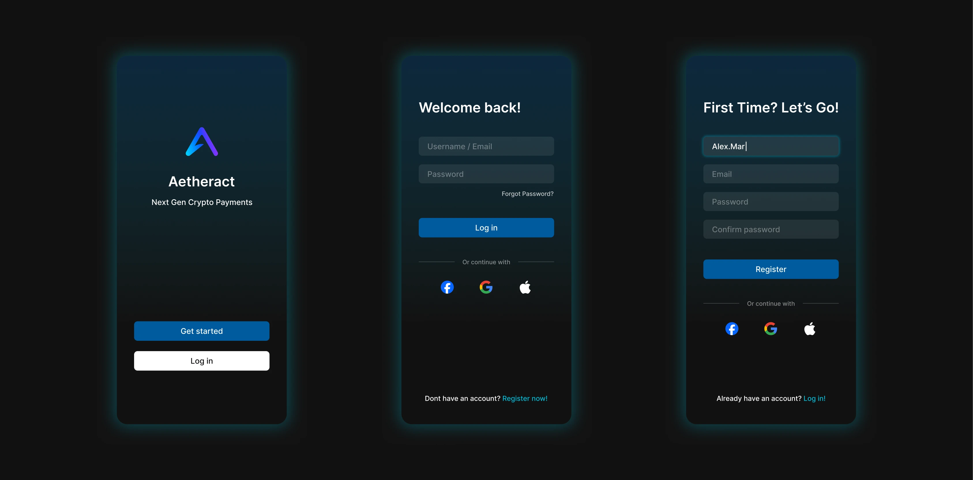 Aetheract mobile app screens collage