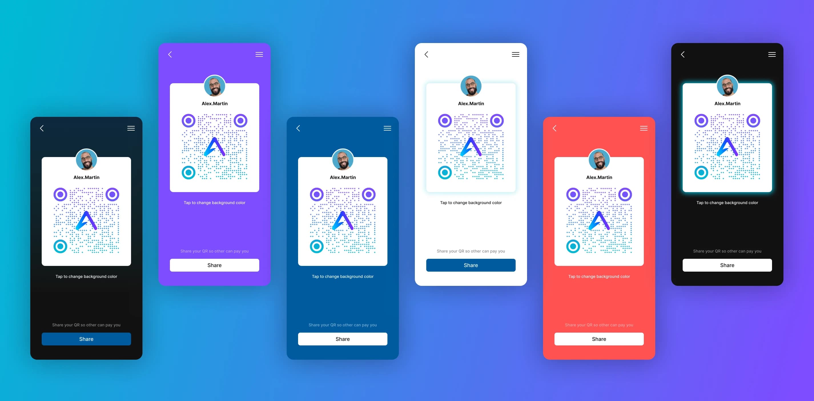Aetheract share my QR screen in different color variants